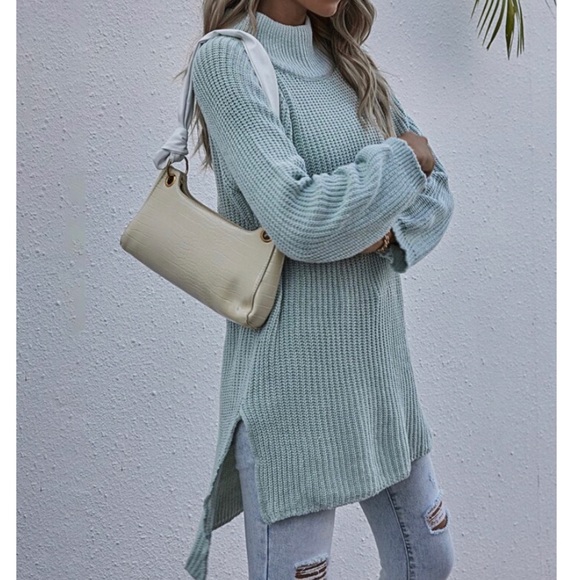 SOLD OUT Mint Mock Neck Split Seam Tunic Sweater - Picture 6 of 9